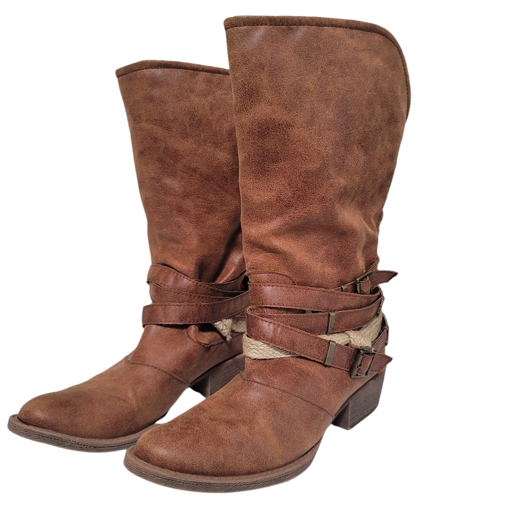 Strappy Western Boots Dark Tan 8M